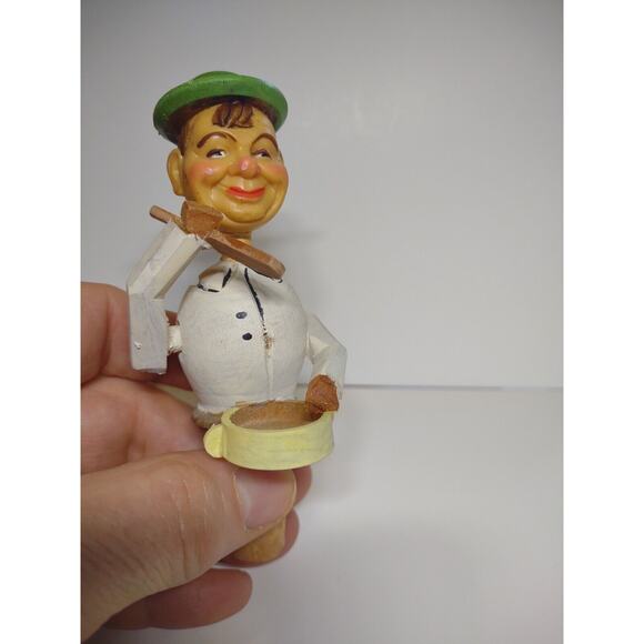 ANRI Chef Stirs Bowl Bottle Stopper Carved Puppet Man Barware Vintage Mechanical - Picture 7 of 8